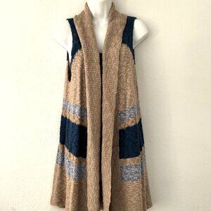 CATO SLEEVELESS OPEN FRONT CARDIGAN VEST BLUES TAN